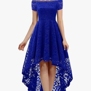 Elegant Blue Lace High-Low Dress